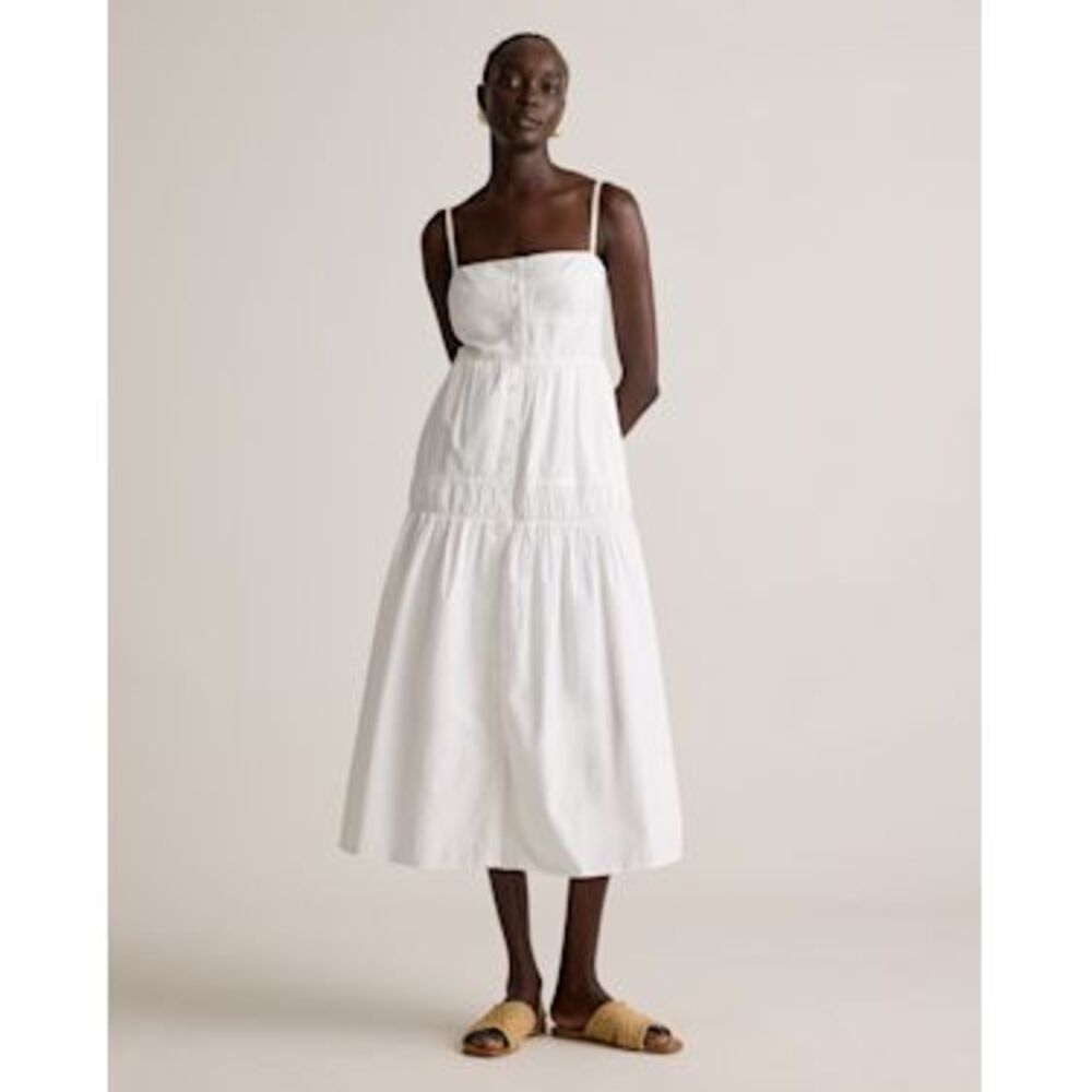 Quince White Tiered Cotton Midi Sundress
